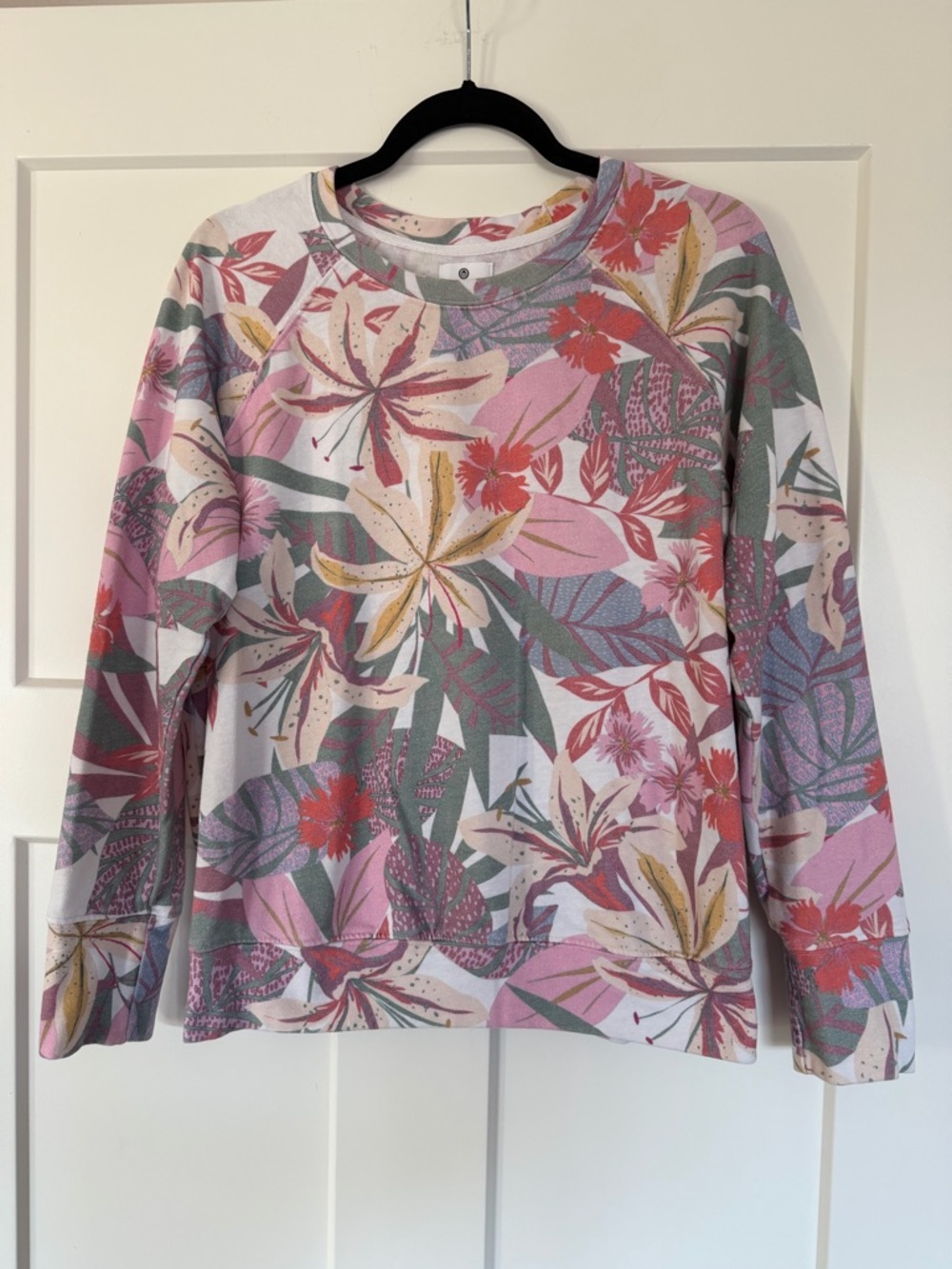 Sundry Pink, Green & Cream Tropical Floral Pullover Crewneck Sweatshirt